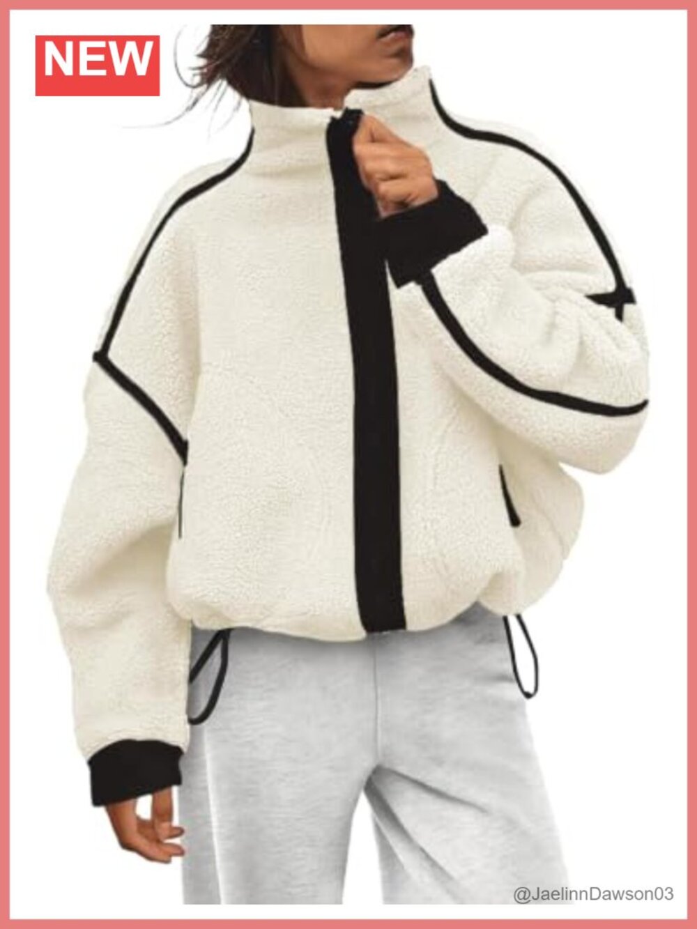 Womens Fleece Sherpa Zip Up Jacket Cropped Relaxed Fit Winter Outerwear
